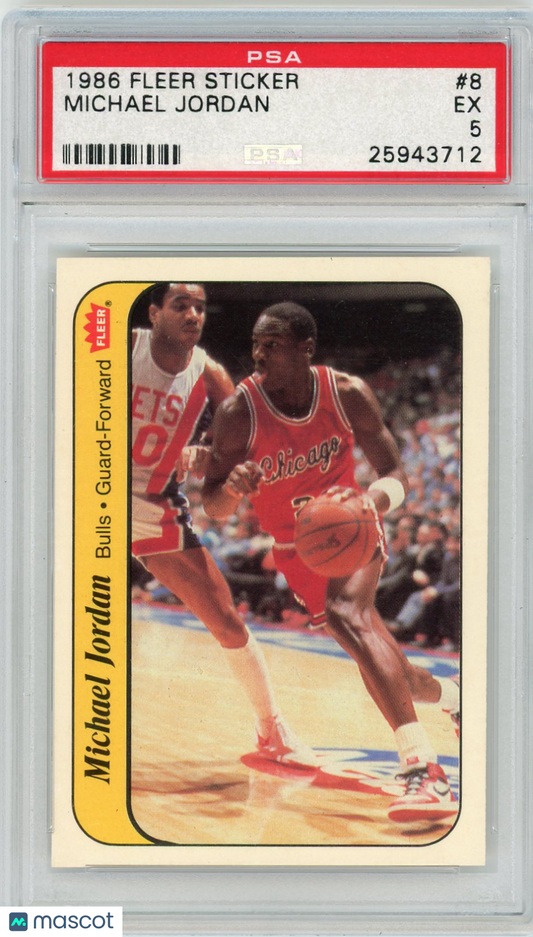 1986 Fleer Sticker Michael Jordan #8 PSA 5
