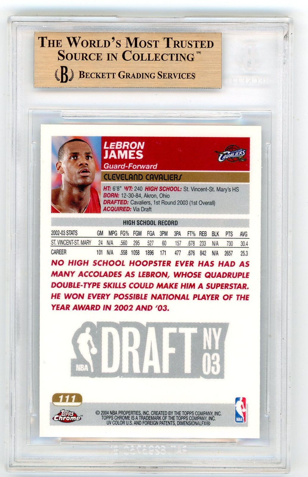 2003 Topps Chrome LeBron James #111 BGS 9.5