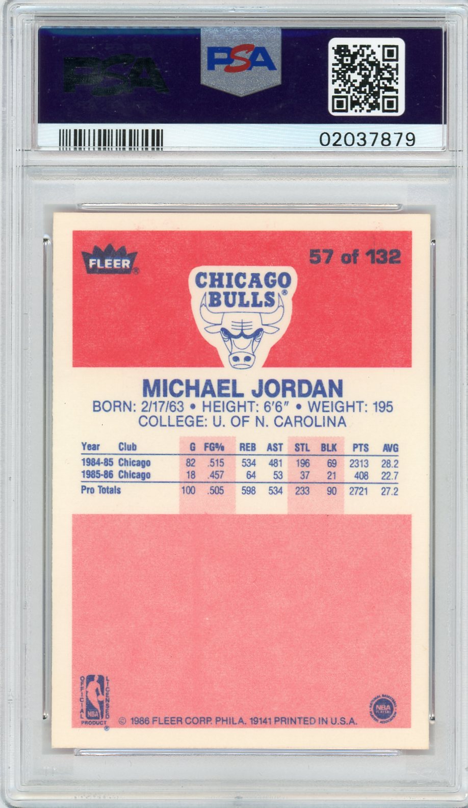 1986 Fleer Michael Jordan #57 PSA 9