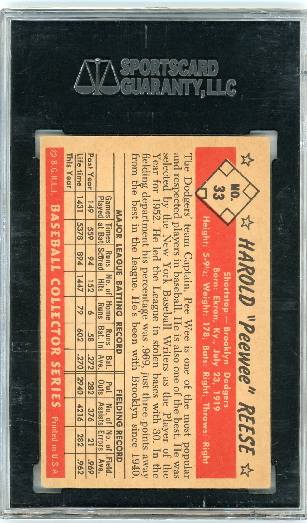 1953 Bowman Color Pee Wee Reese #33 SGC 5.5