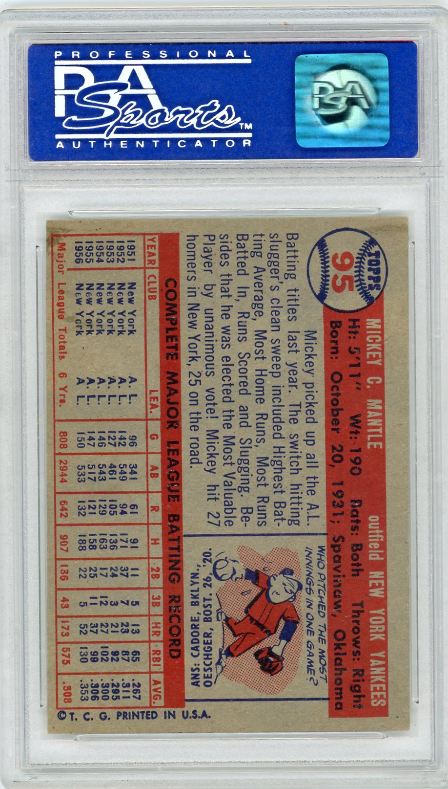 1957 Topps Mickey Mantle #95 PSA 6