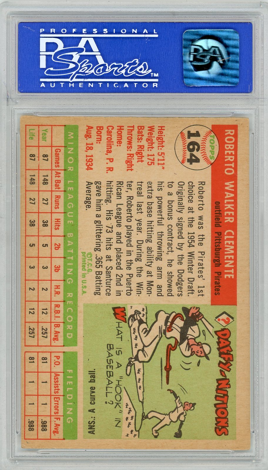 1955 Topps Roberto Clemente #164 PSA 6 Oc