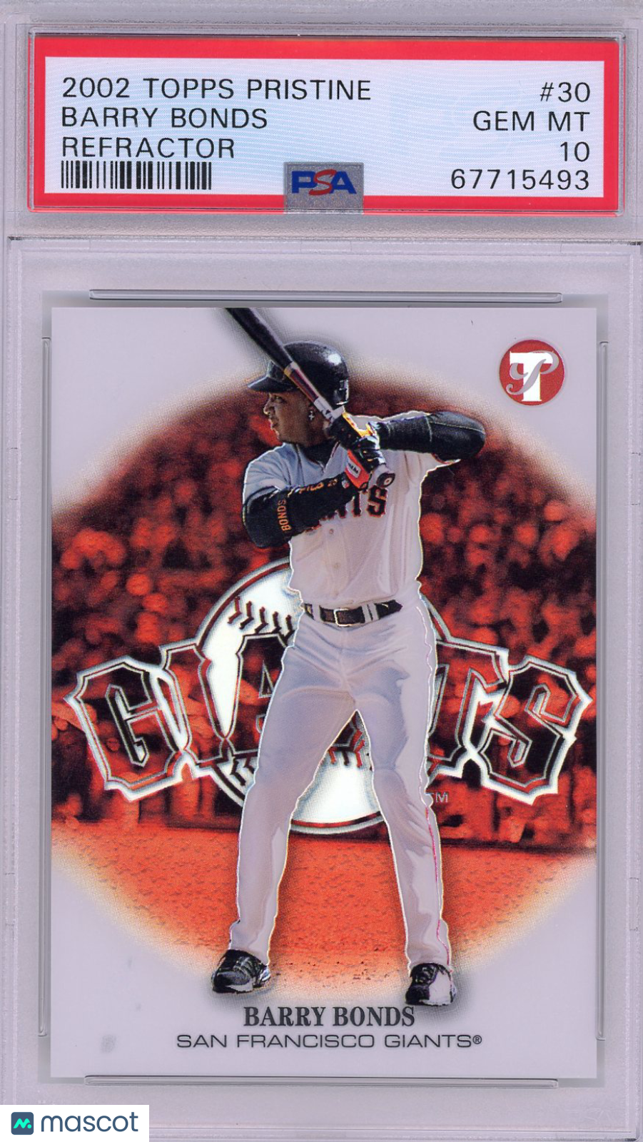 2002 Topps Pristine Barry Bonds #30 Refractor PSA 10