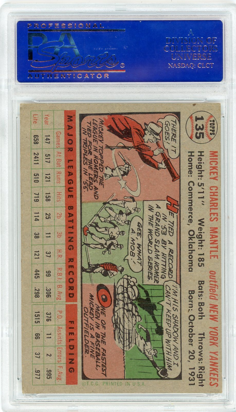 1956 Topps Mickey Mantle #135 Gray Back PSA 5