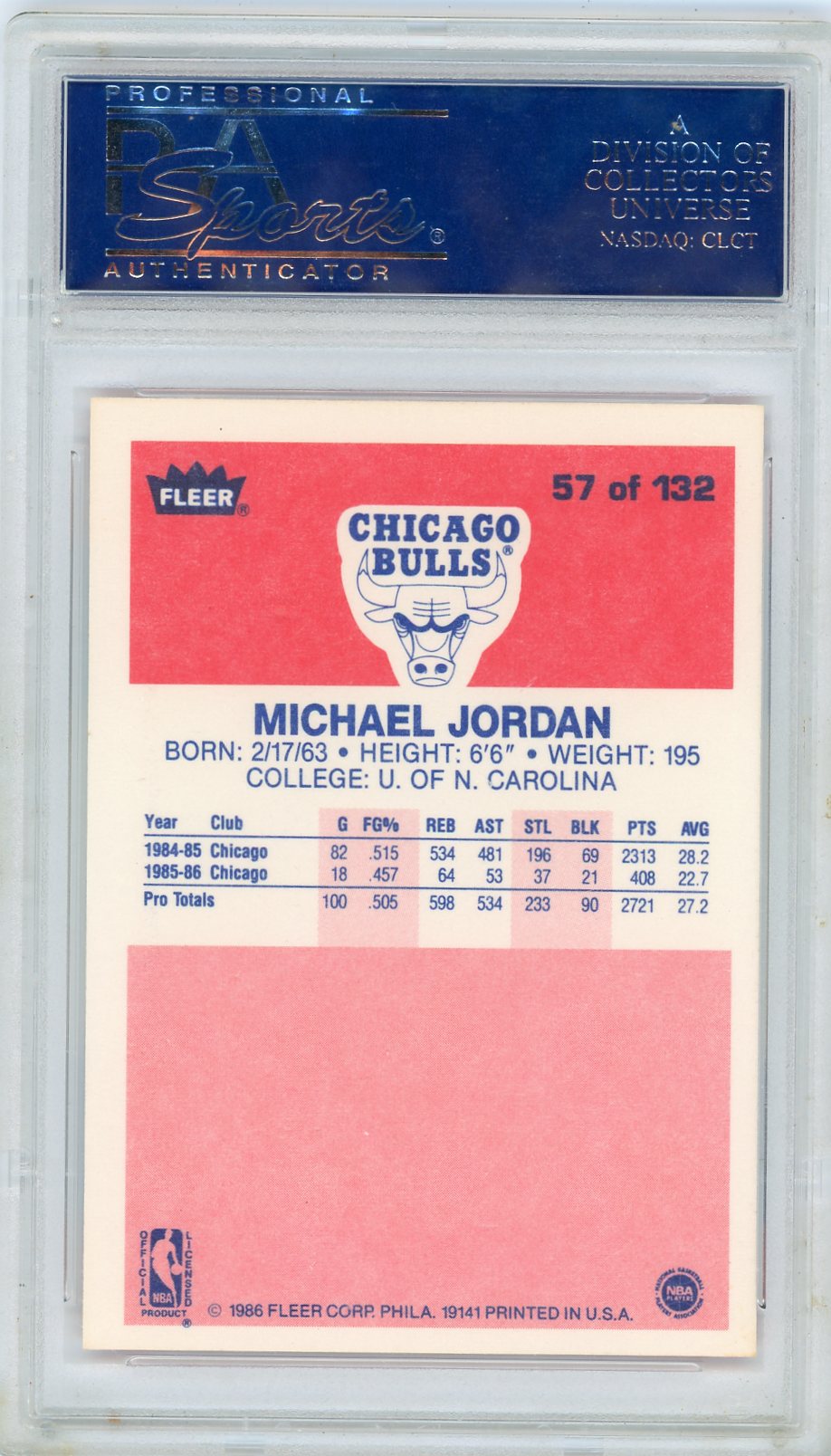 1986 Fleer Michael Jordan #57 PSA 9