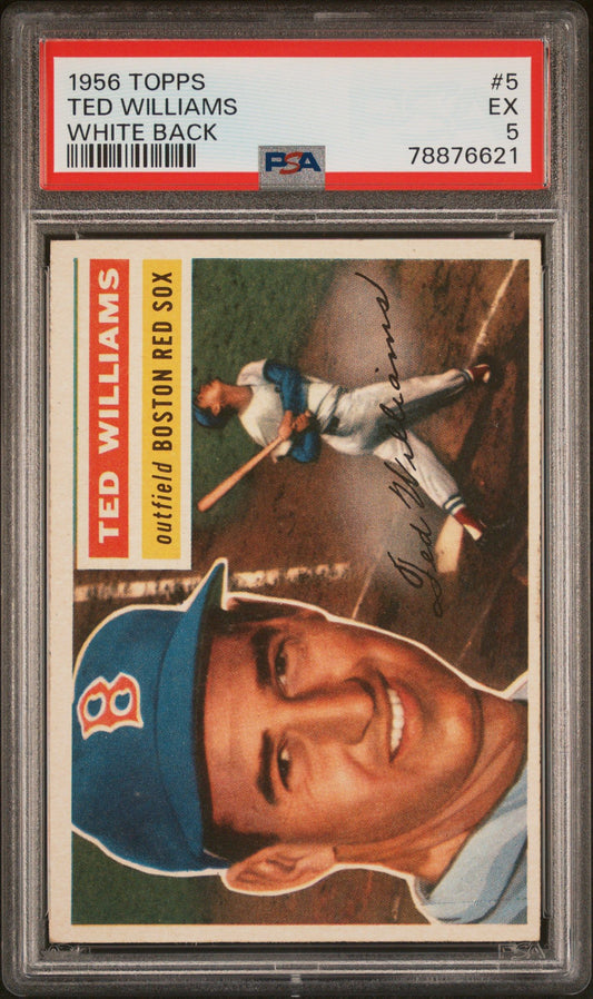 1956 TOPPS TED WILLIAMS WHITE BACK #5 PSA 5