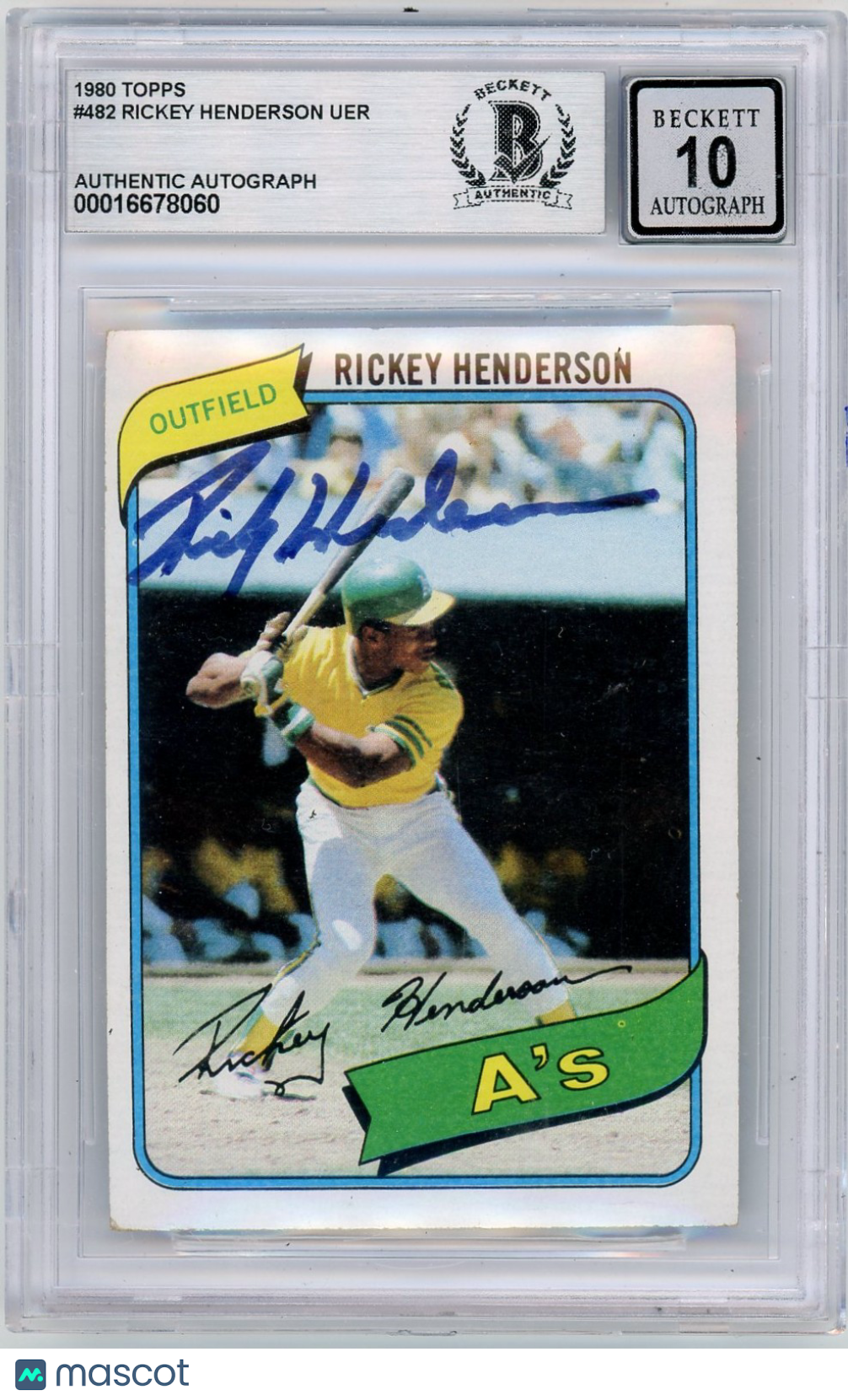 1980 Topps Rickey Henderson #482 BVG Authentic Auto Rookie