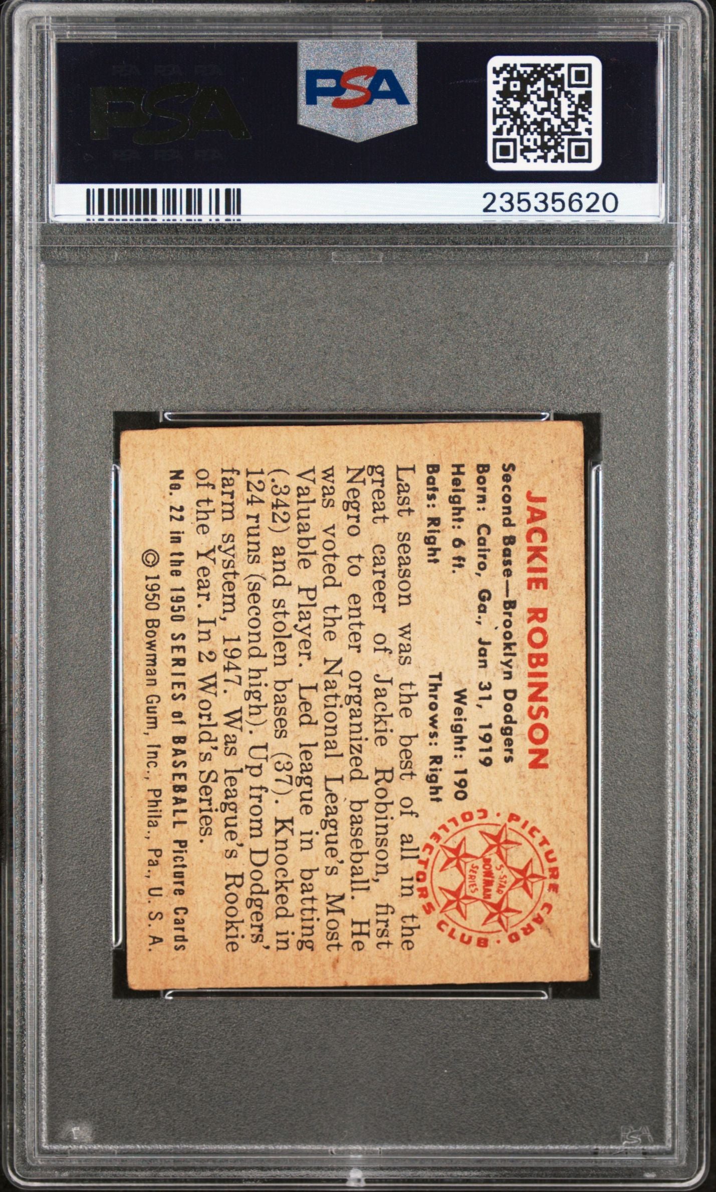 1950 BOWMAN JACKIE ROBINSON #22 PSA 3