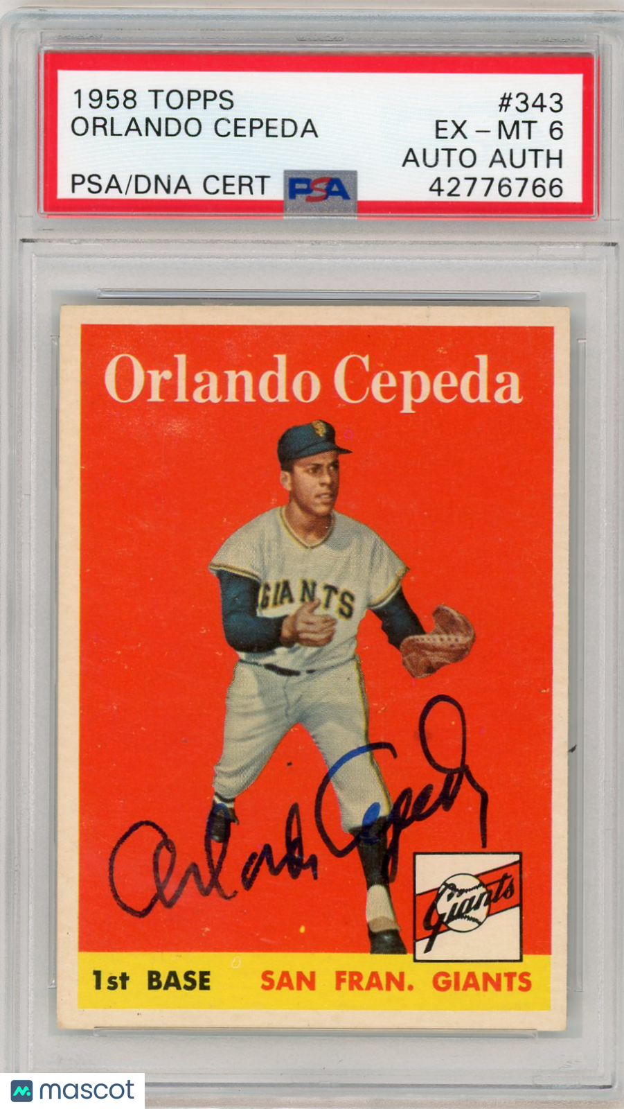 1958 Topps Orlando Cepeda #343 PSA 6 Auto Authentic