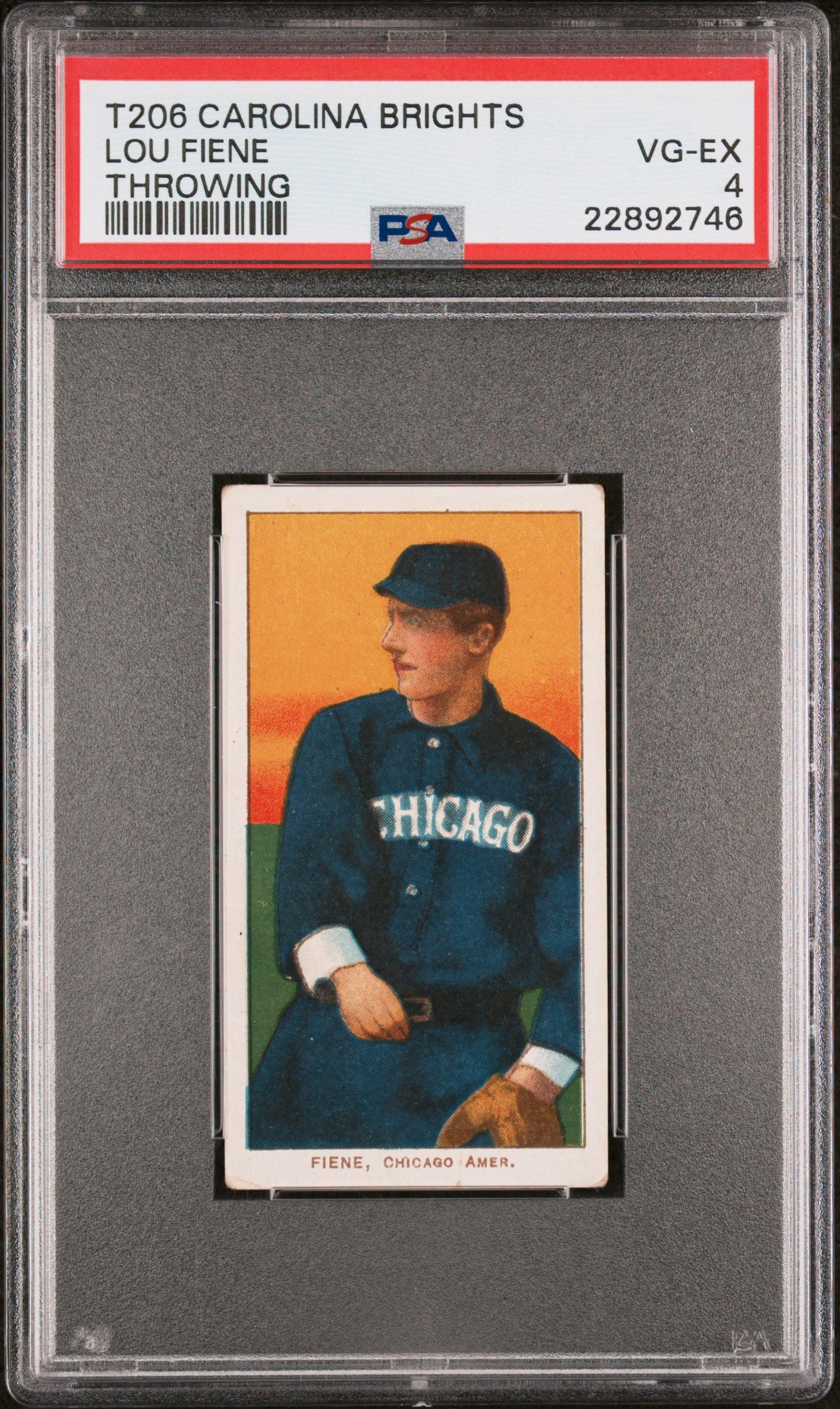 1909-11 LOU FIENE T206 CAROLINA BRIGHTS THROWING PSA 4