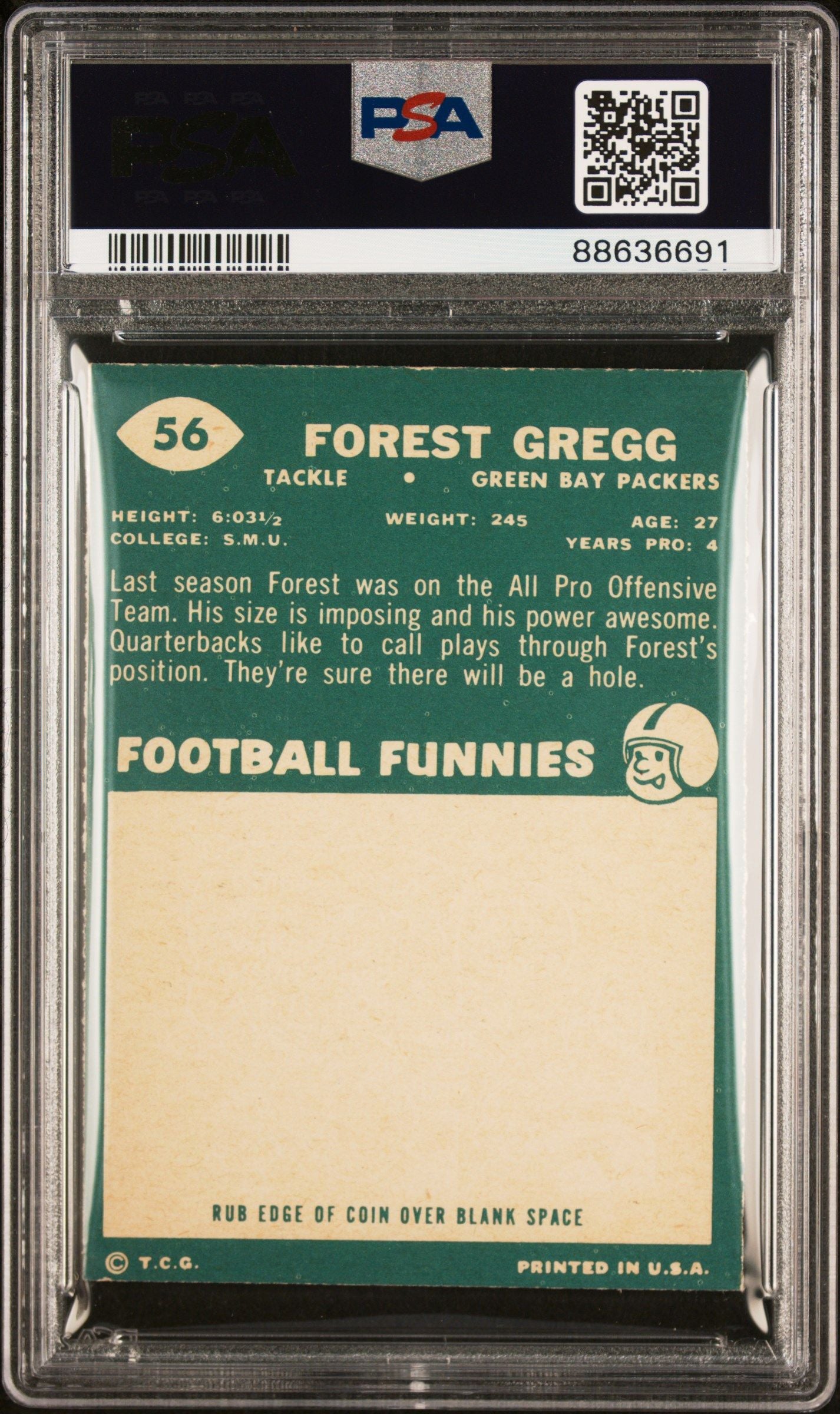 1960 TOPPS FOREST GREGG #56 PSA 8