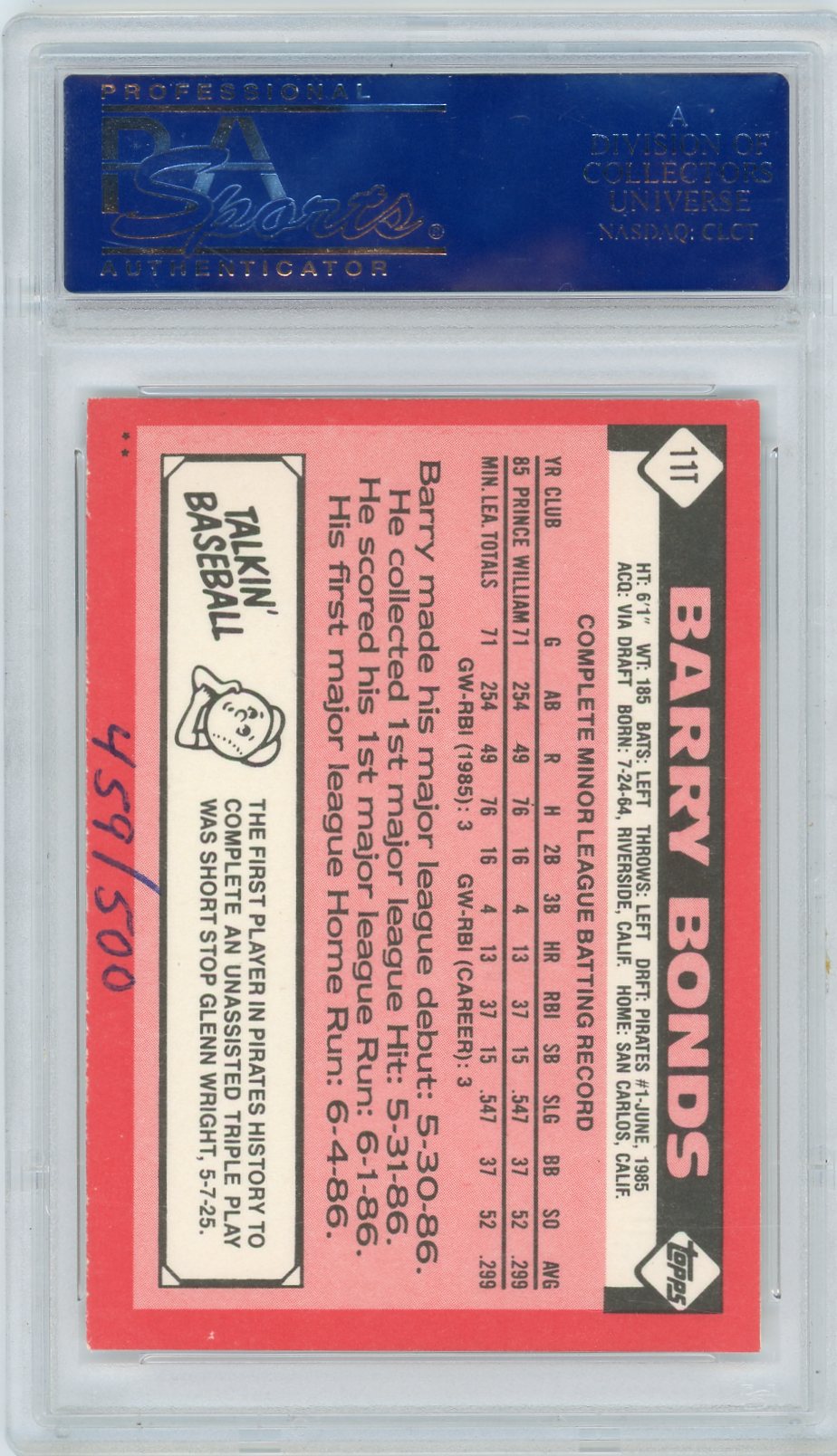 1986 Topps Traded Barry Bonds #11T PSA A Auto A