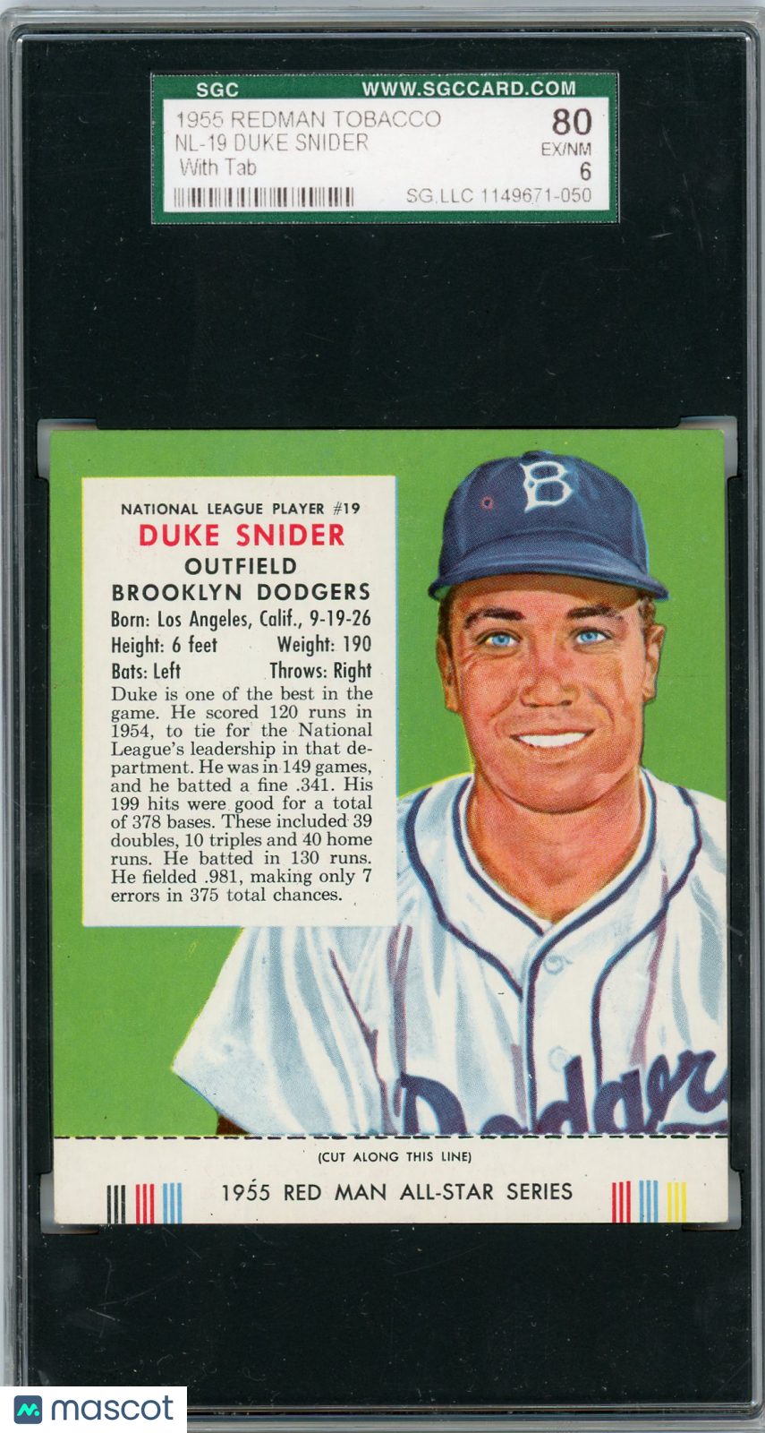 1955 Redman Tobacco Duke Snider #NL-19 (With Tab) SGC 6