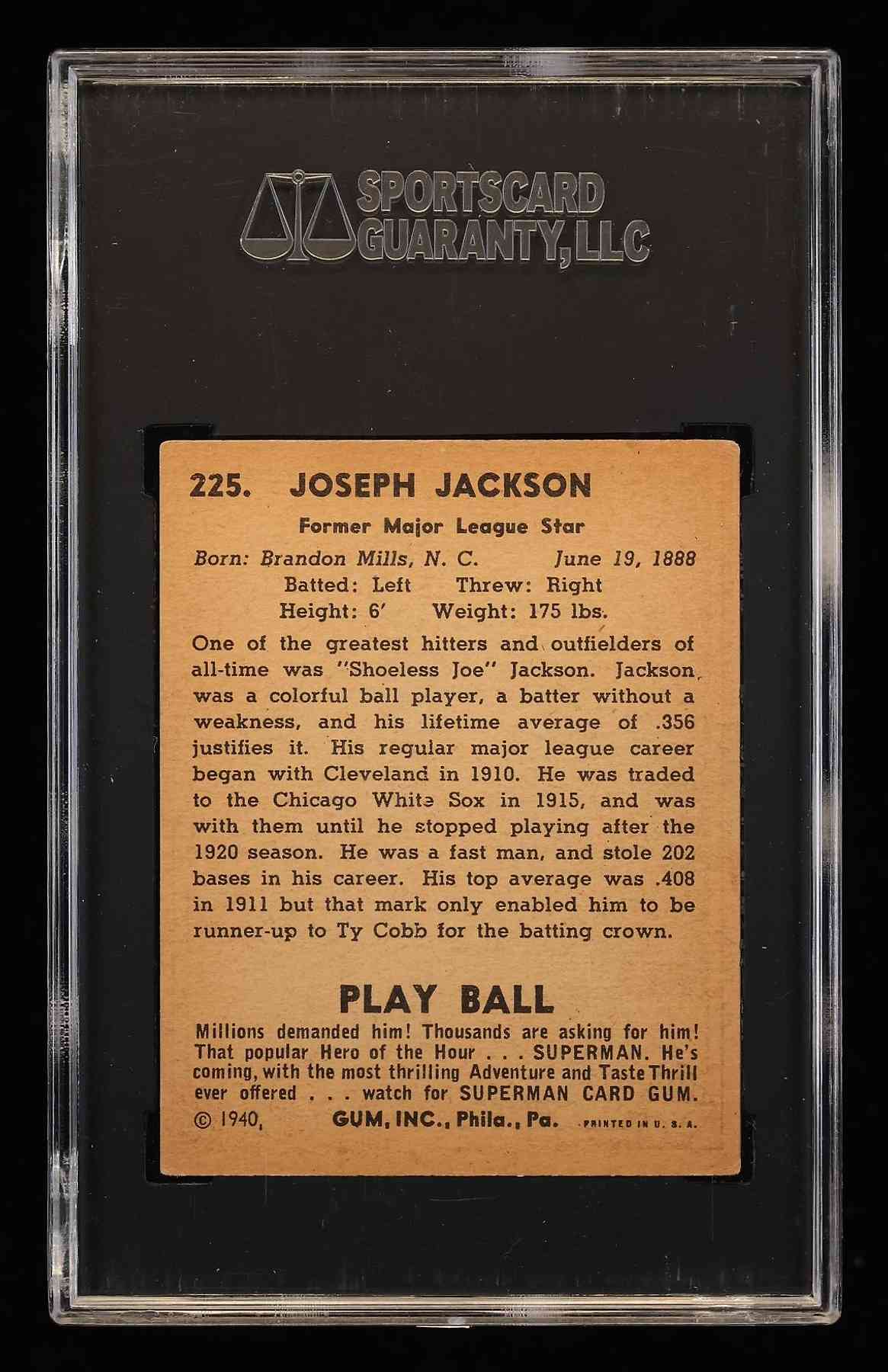 1940 Playball Joe Jackson #225 SGC 4.5