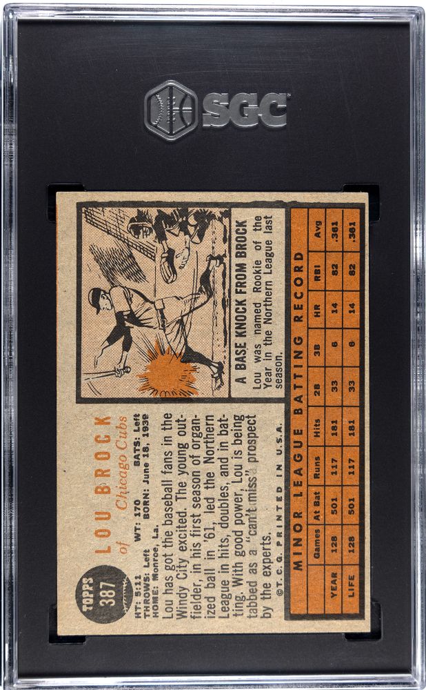 1962 TOPPS LOU BROCK #387 SGC 5.5