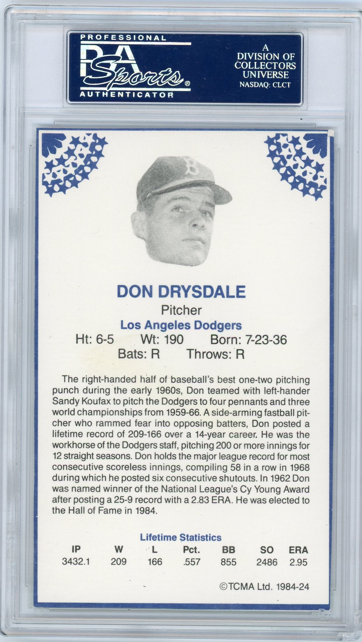 1961 Don Drysdale PSA A Auto A