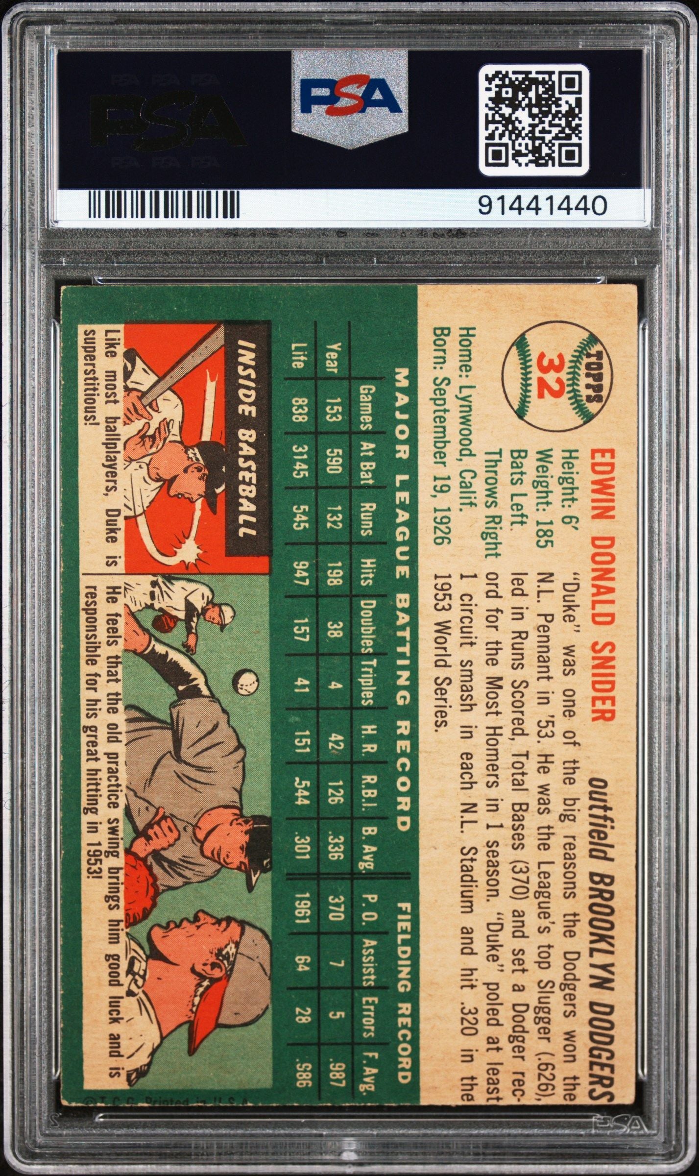 1954 TOPPS DUKE SNIDER #32 PSA 5