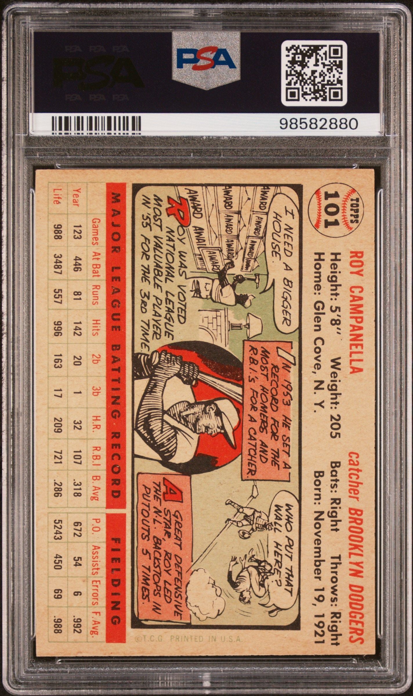 1956 TOPPS ROY CAMPANELLA WHITE BACK #101 PSA 4