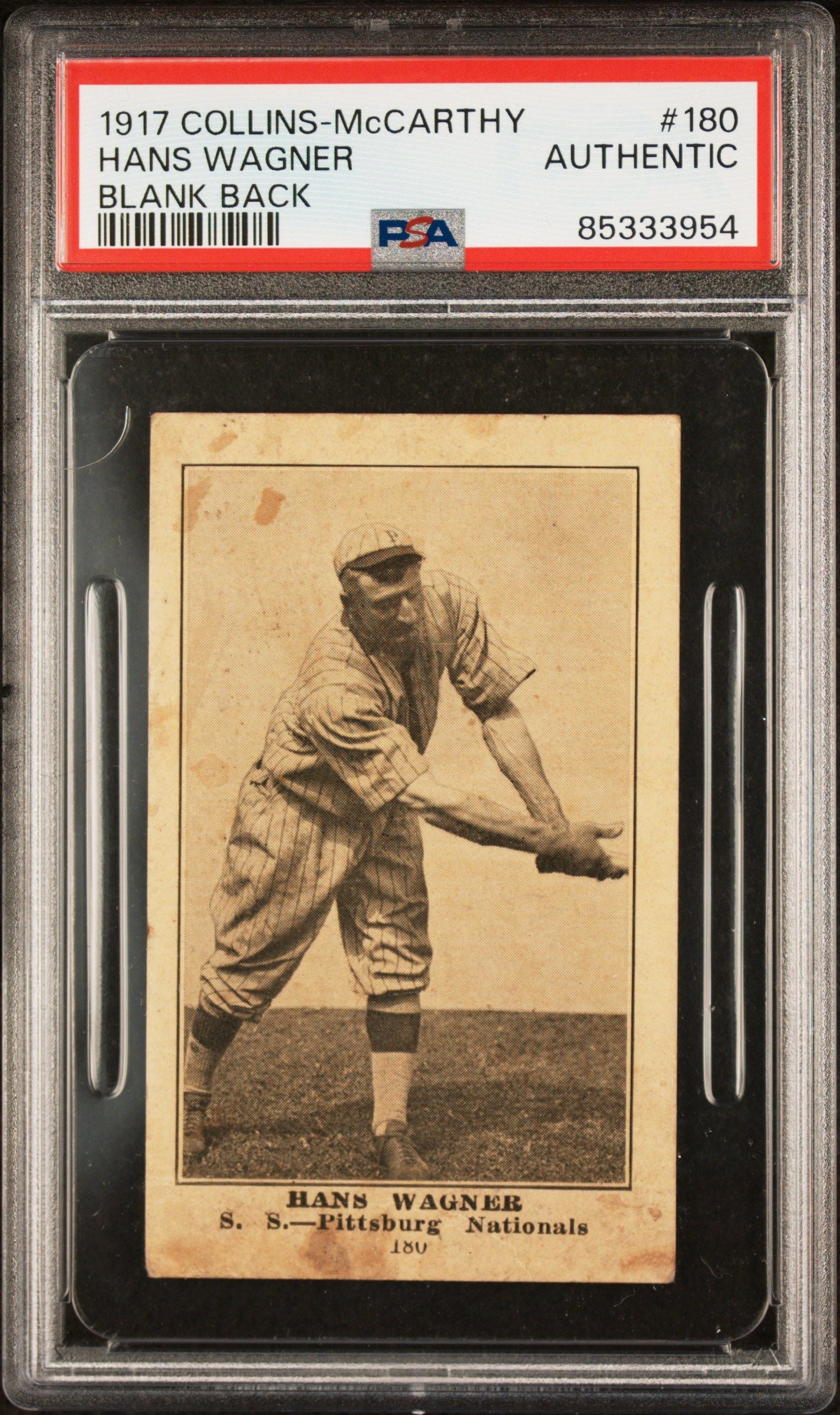 1917 HANS WAGNER COLLINS-MCCARTHY BLANK BACK #180 PSA AUTHENTIC