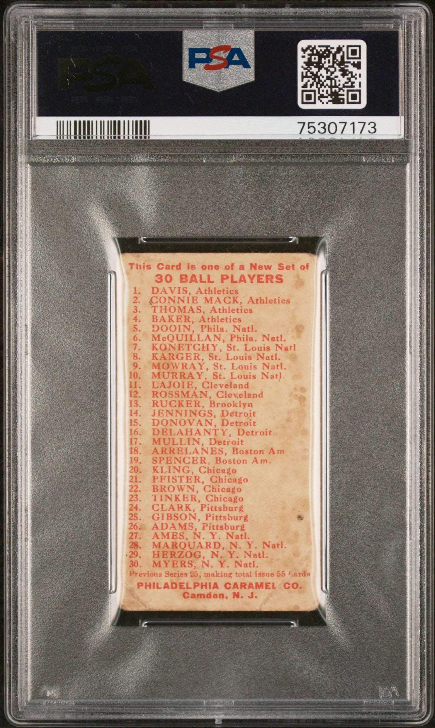 1910 HOME RUN BAKER E96 PHILADELPHIA CARAMEL PSA 1