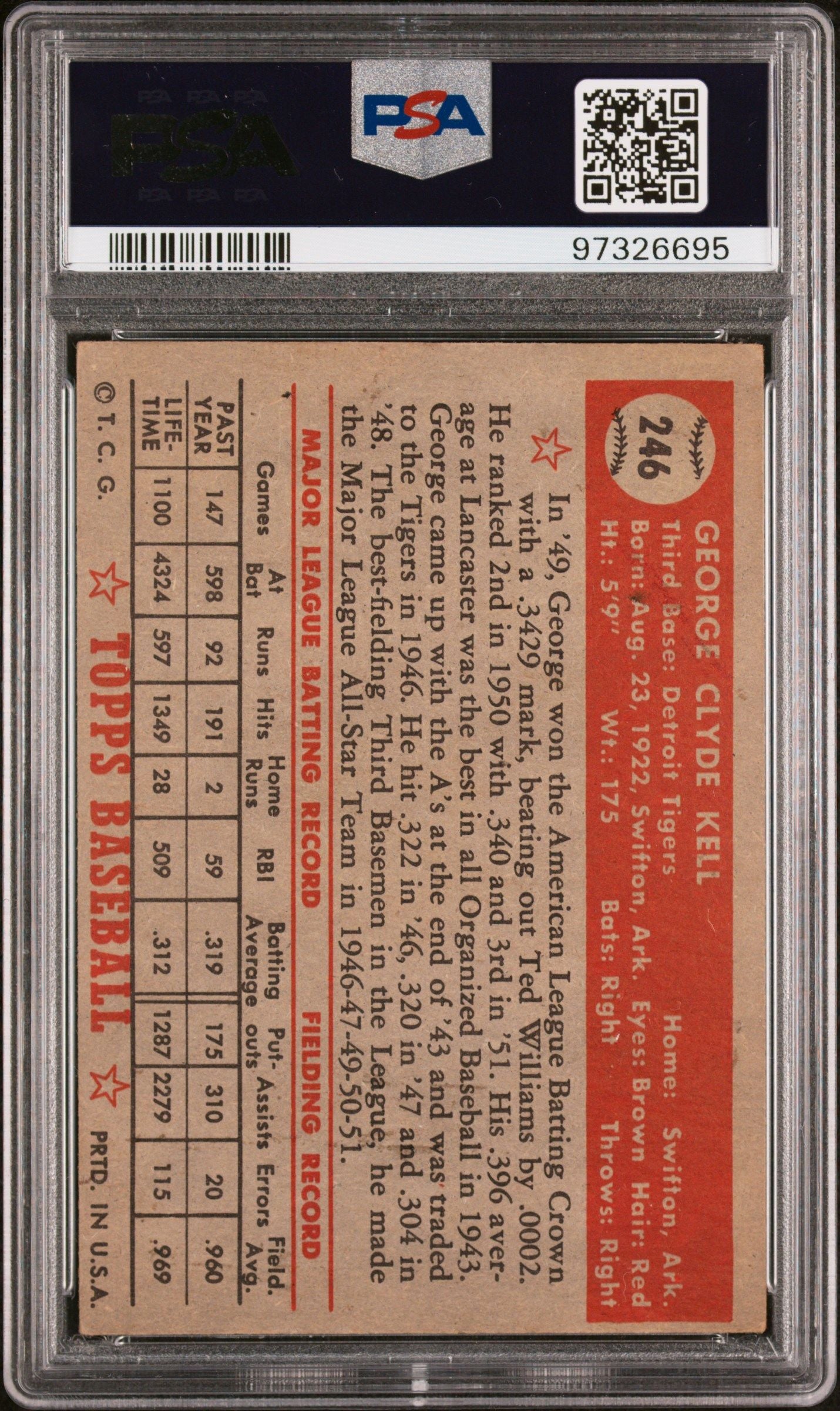 1952 TOPPS GEORGE KELL #246 PSA/DNA 2 AUTO AUTHENTIC