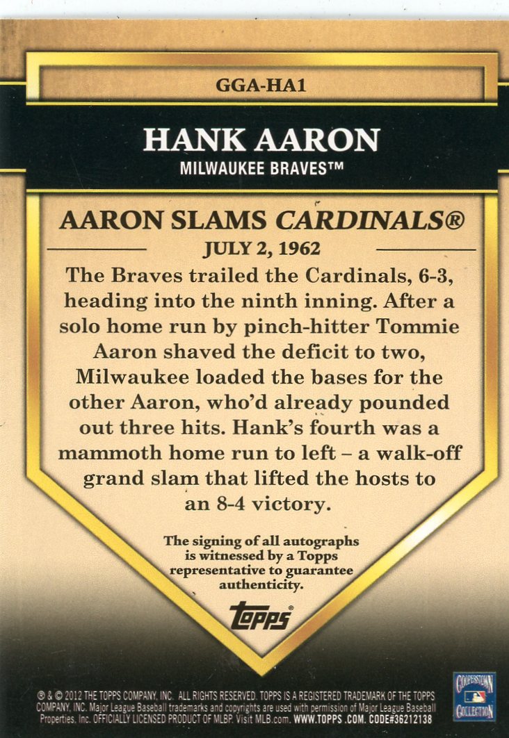2012 Topps Golden Greats Hank Aaron Aaron Slams Cardinals #GGA-HA1 Auto 3/10