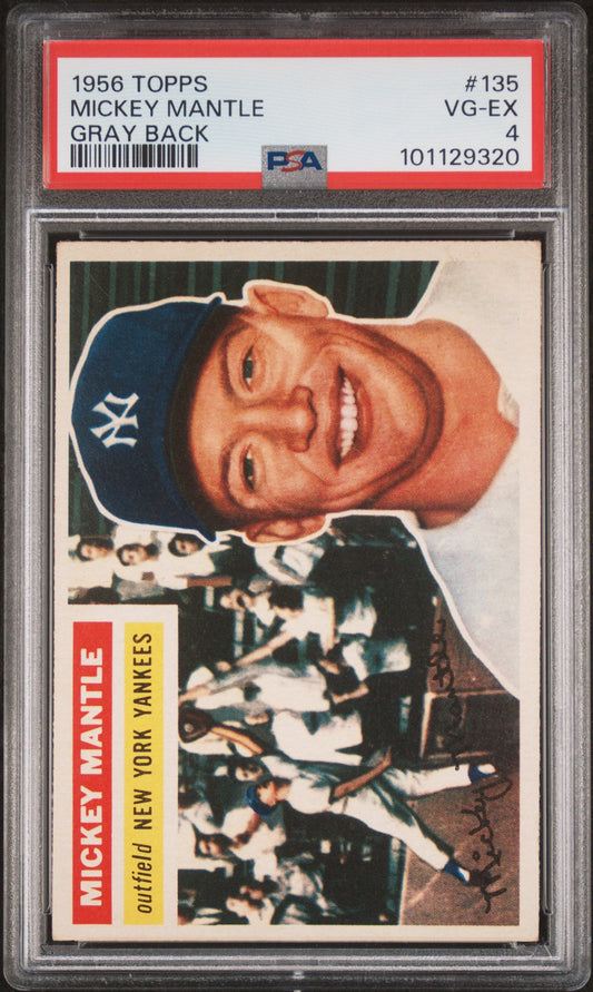 1956 TOPPS MICKEY MANTLE GRAY BACK #135 PSA 4