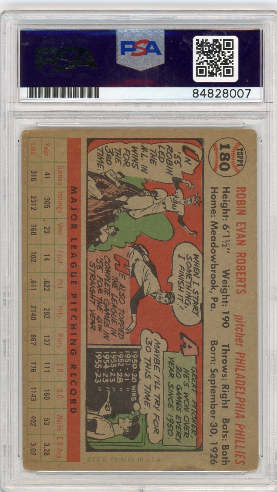 1956 Topps Robin Roberts PSA A Auto A