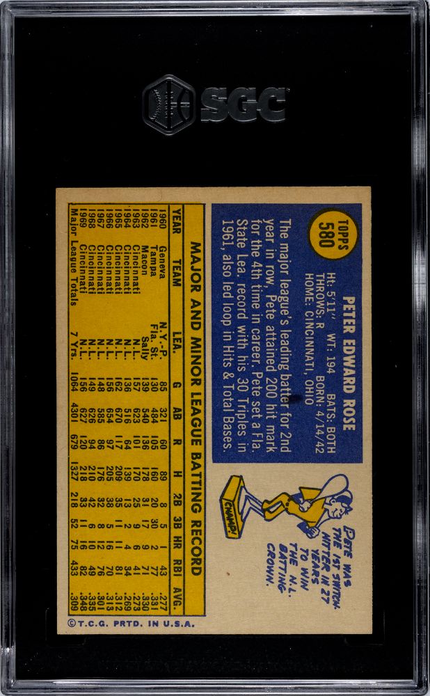 1970 TOPPS PETE ROSE #580 SGC 8