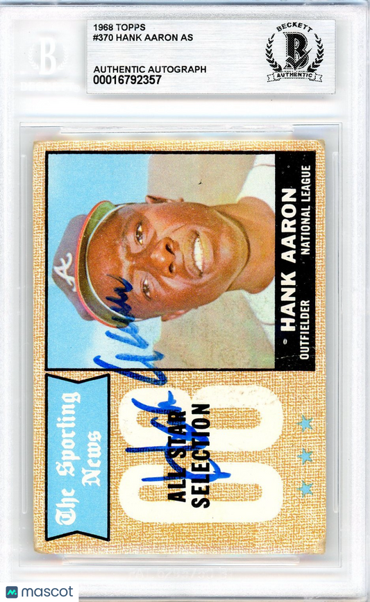 1968 Topps Hank Aaron AS #370 BVG Authentic BAS Auto A