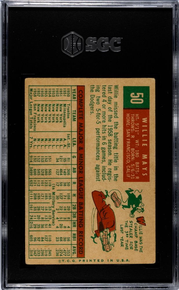 1959 TOPPS WILLIE MAYS #50 SGC 3