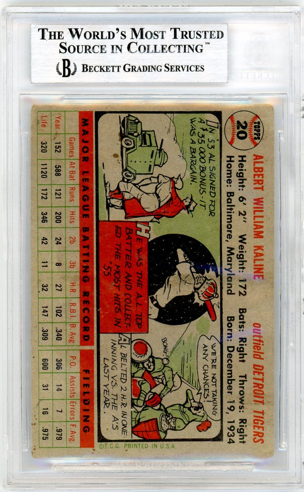 1956 Topps Al Kaline #20 BGS Authentic BAS Auto Authentic