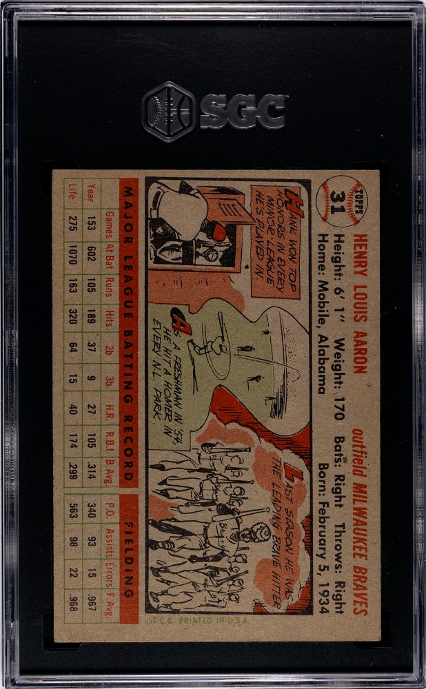 1956 TOPPS HANK AARON GRAY BACK #31 SGC 5