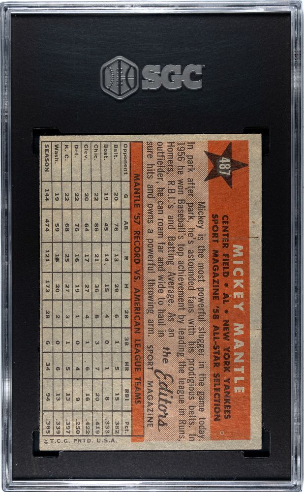 1958 TOPPS MICKEY MANTLE ALL-STAR #487 SGC 4.5