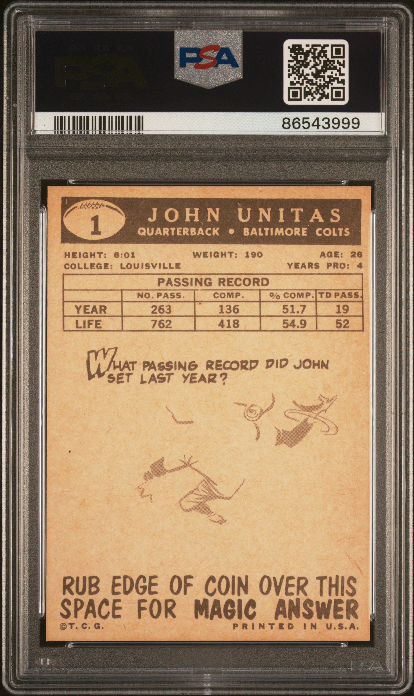 1959 TOPPS JOHNNY UNITAS #1 PSA 9