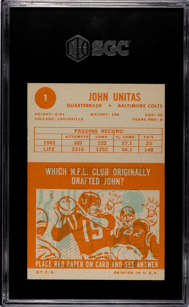 1963 TOPPS JOHN UNITAS #1 SGC 7