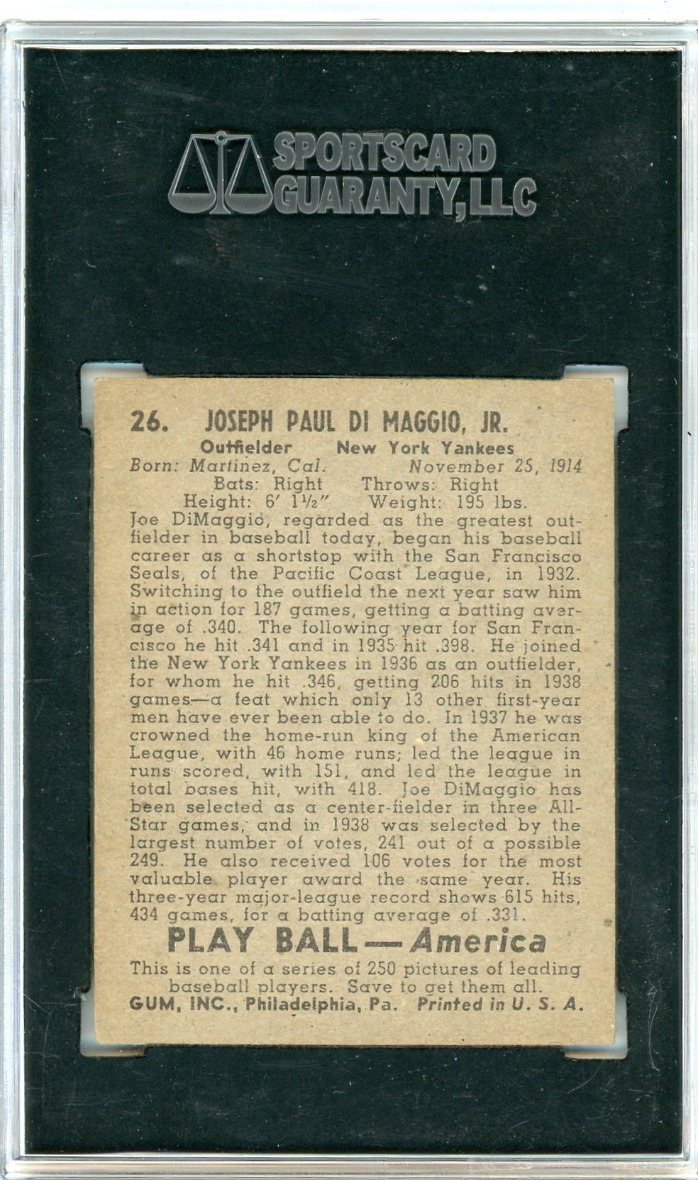 1939 Playball Joe Dimaggio #26 SGC 5.5