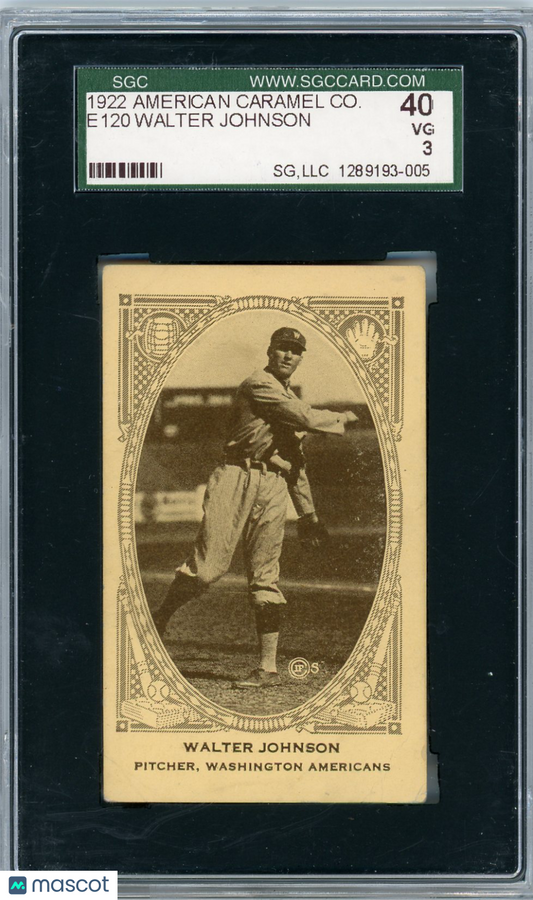 1922 American Caramel Co. E120 Walter Johnson SGC 3