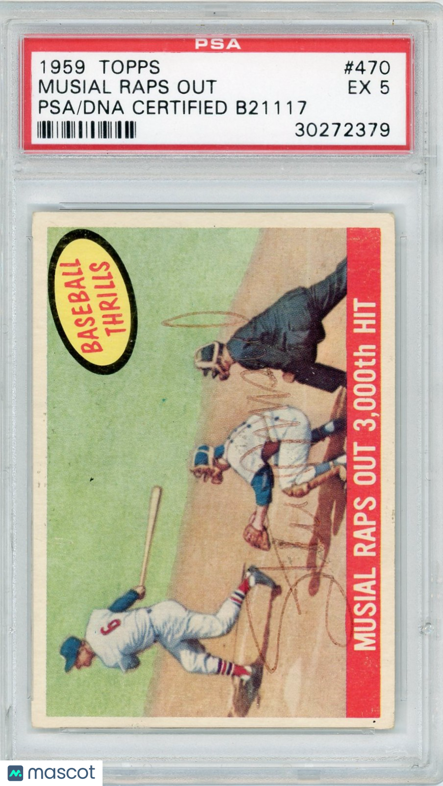 1959 Topps Musial Raps Out #470 3,000th Hit PSA 5