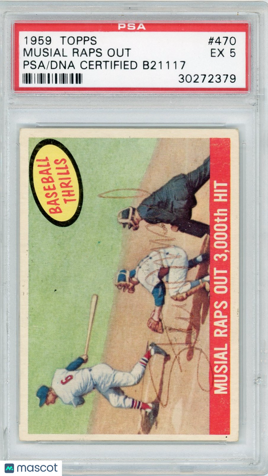 1959 Topps Musial Raps Out #470 3,000th Hit PSA 5