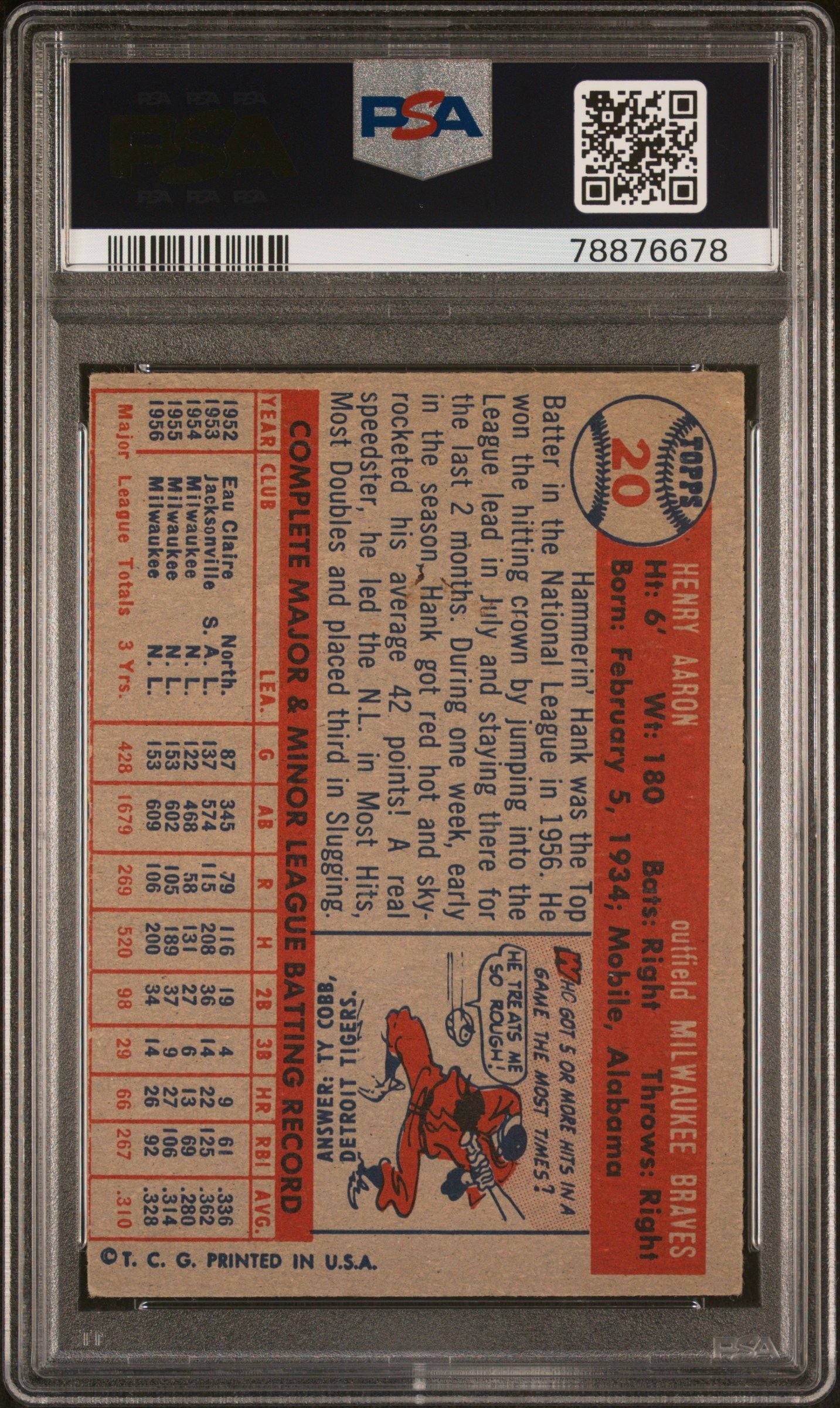 1957 TOPPS HANK AARON #20 PSA 5