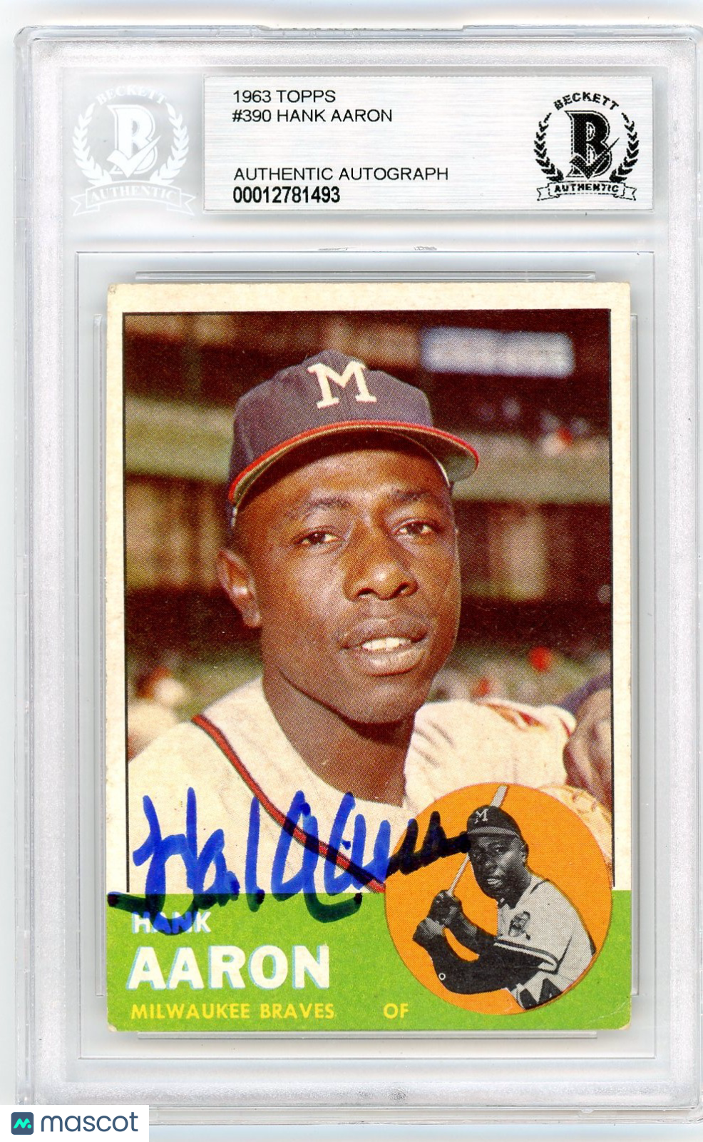 1963 Topps Hank Aaron #390 BVG Authentic BAS Auto A