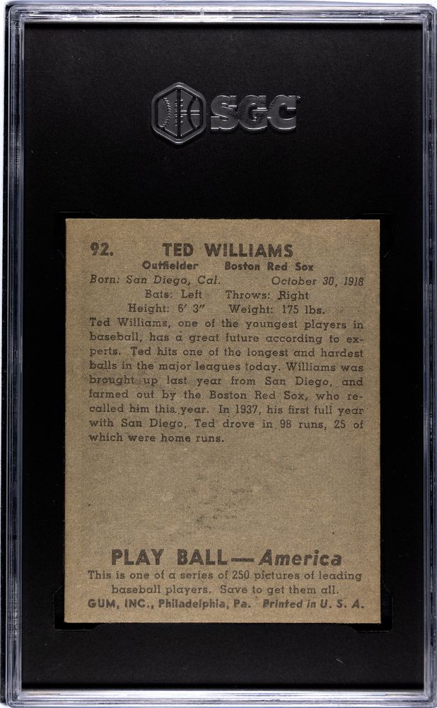 1939 TED WILLIAMS PLAYBALL #92 SGC 7