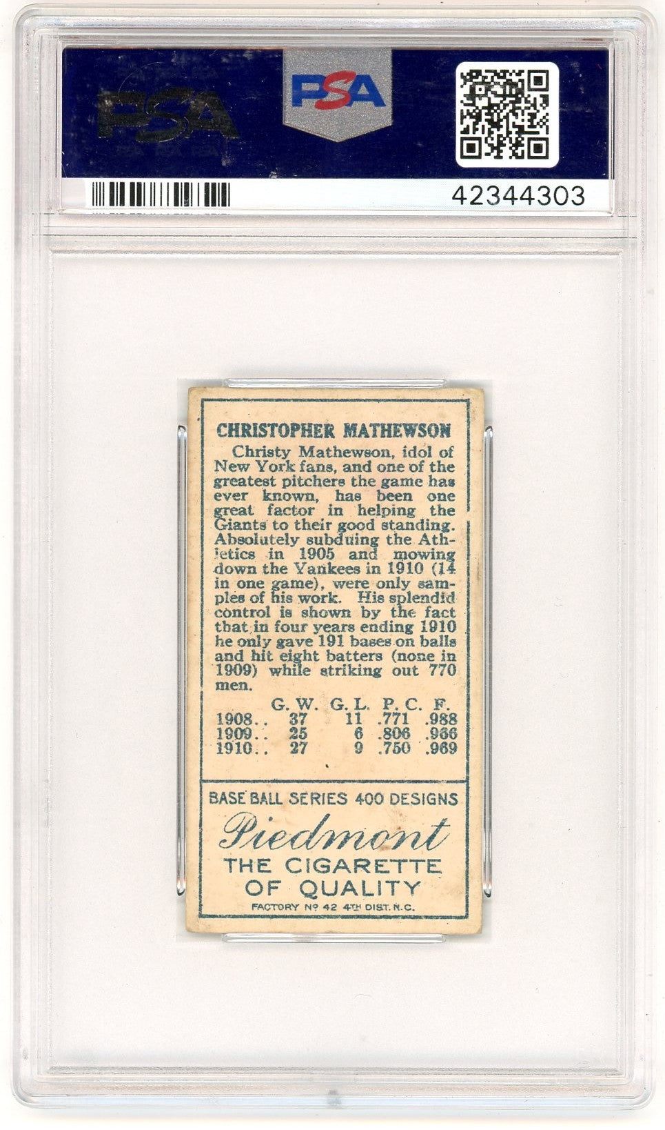 1911 T205 Gold Border Christy Mathewson PSA 4
