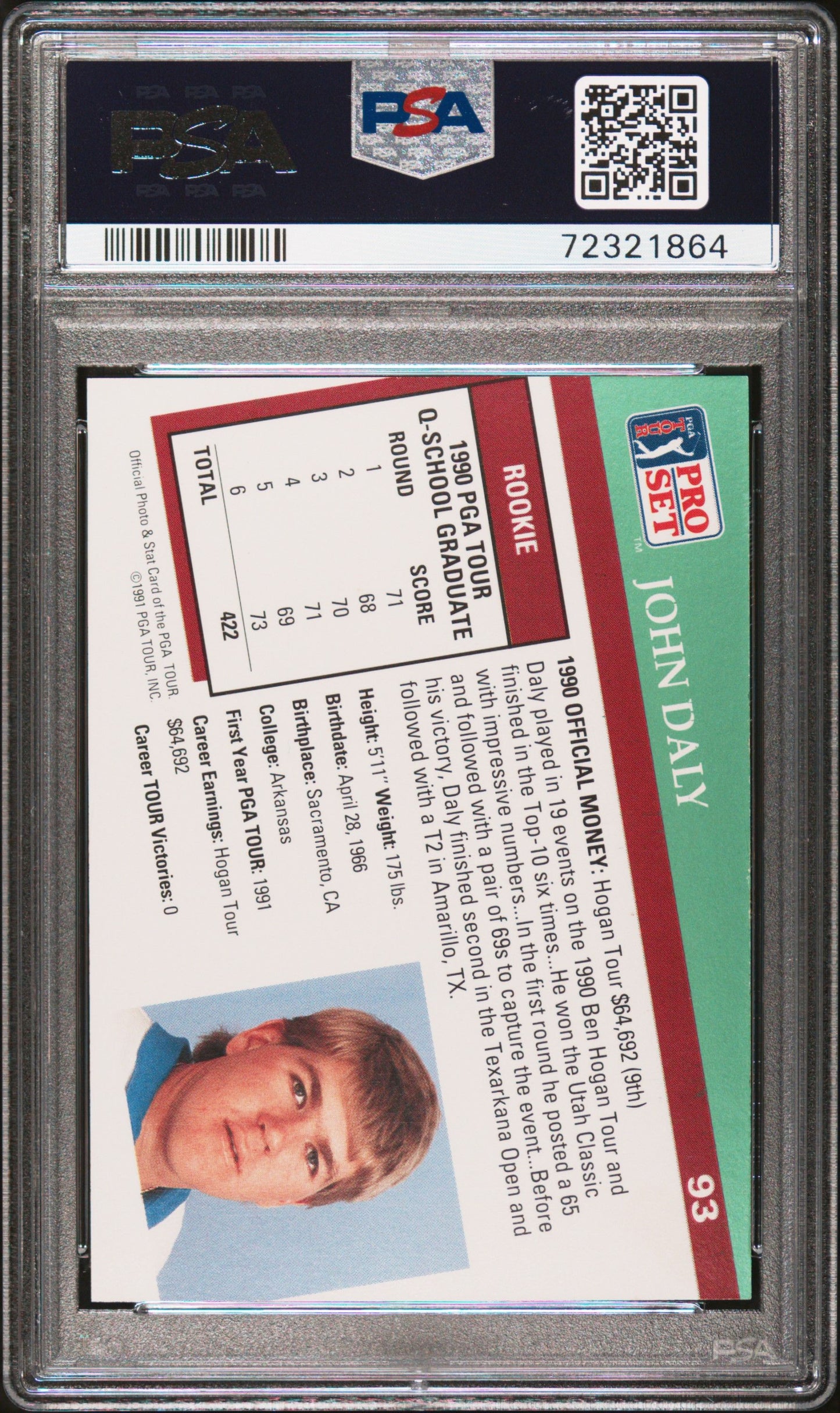 1991 PRO SET JOHN DALY PGA TOUR #93 PSA 10