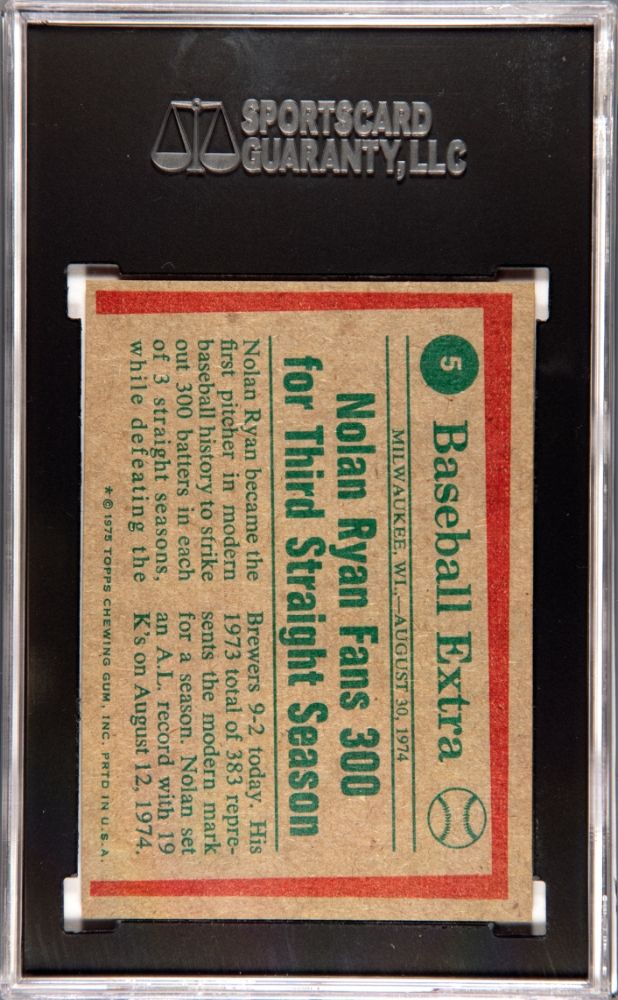 1975 TOPPS NOLAN RYAN HIGHLIGHTS #5 SGC 9