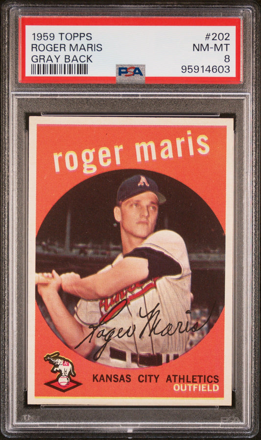 1959 TOPPS ROGER MARIS GRAY BACK #202 PSA 8