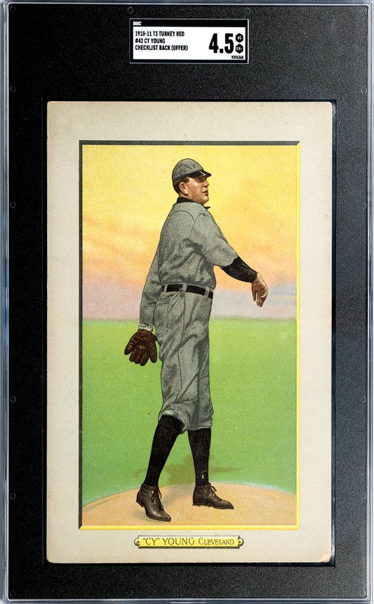 1910-11 CY YOUNG T3 TURKEY RED CHECKLIST BACK (OFFER) #42 SGC 4.5