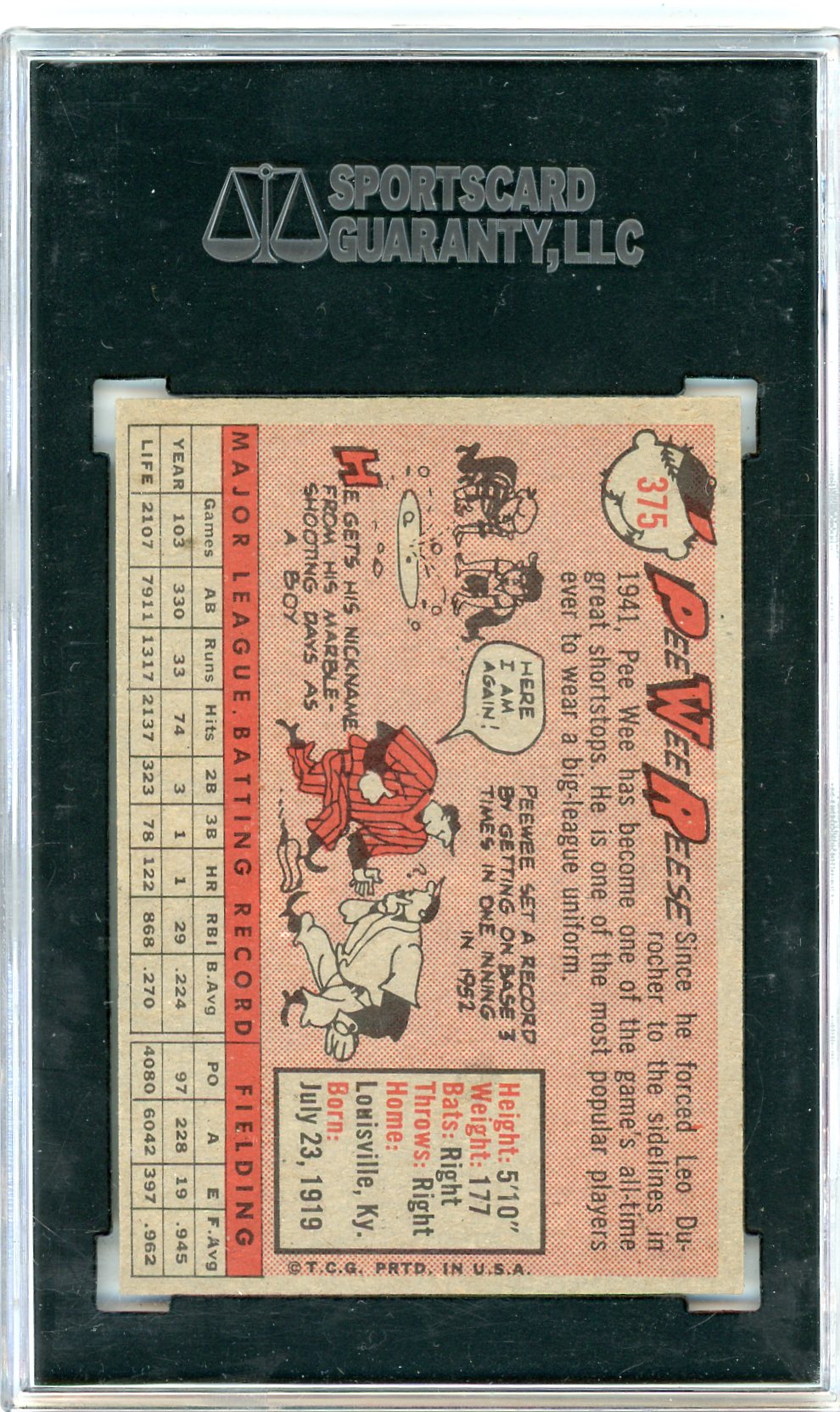 1958 Topps Pee Wee Reese #375 SGC 7.5