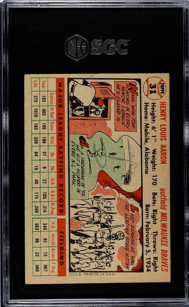 1956 TOPPS HANK AARON WHITE BACK #31 SGC 4.5